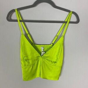 Aerie Neon Lime Smocked Cami Crop Top Womens Large Festival Rave Party Cosmic